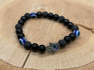 Hamsa Onyx with Evil Eye Lava Bracelet