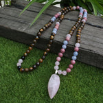 Tiger's Eye And Rhodochrosite Mala Necklace