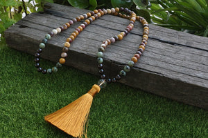 Egg Yolk Stone And Garnet Mala Necklace,