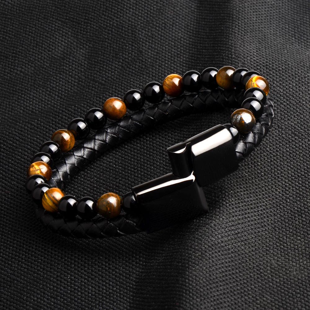 Natural Stone w/ Genuine Leather Magnetic Clasp Bracelet